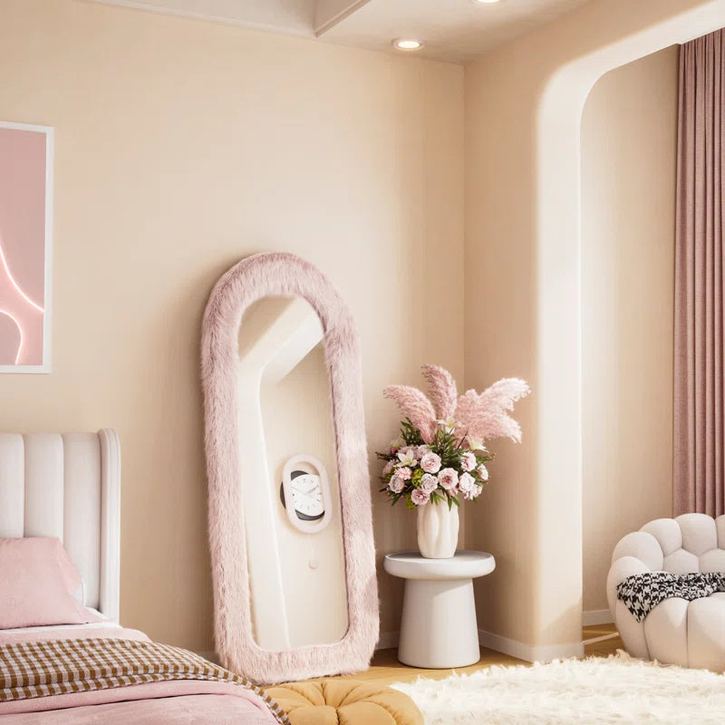 Pink Arch Plush Framed Creamy Bedroom Full Length Mirror