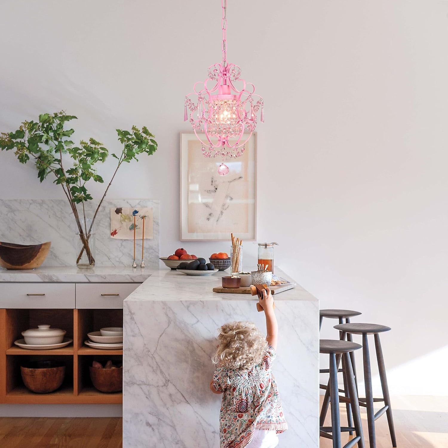 Modern Crystal Pendant Light ,Hanging Lamp for Girls Room Bedroom and Living Rooms