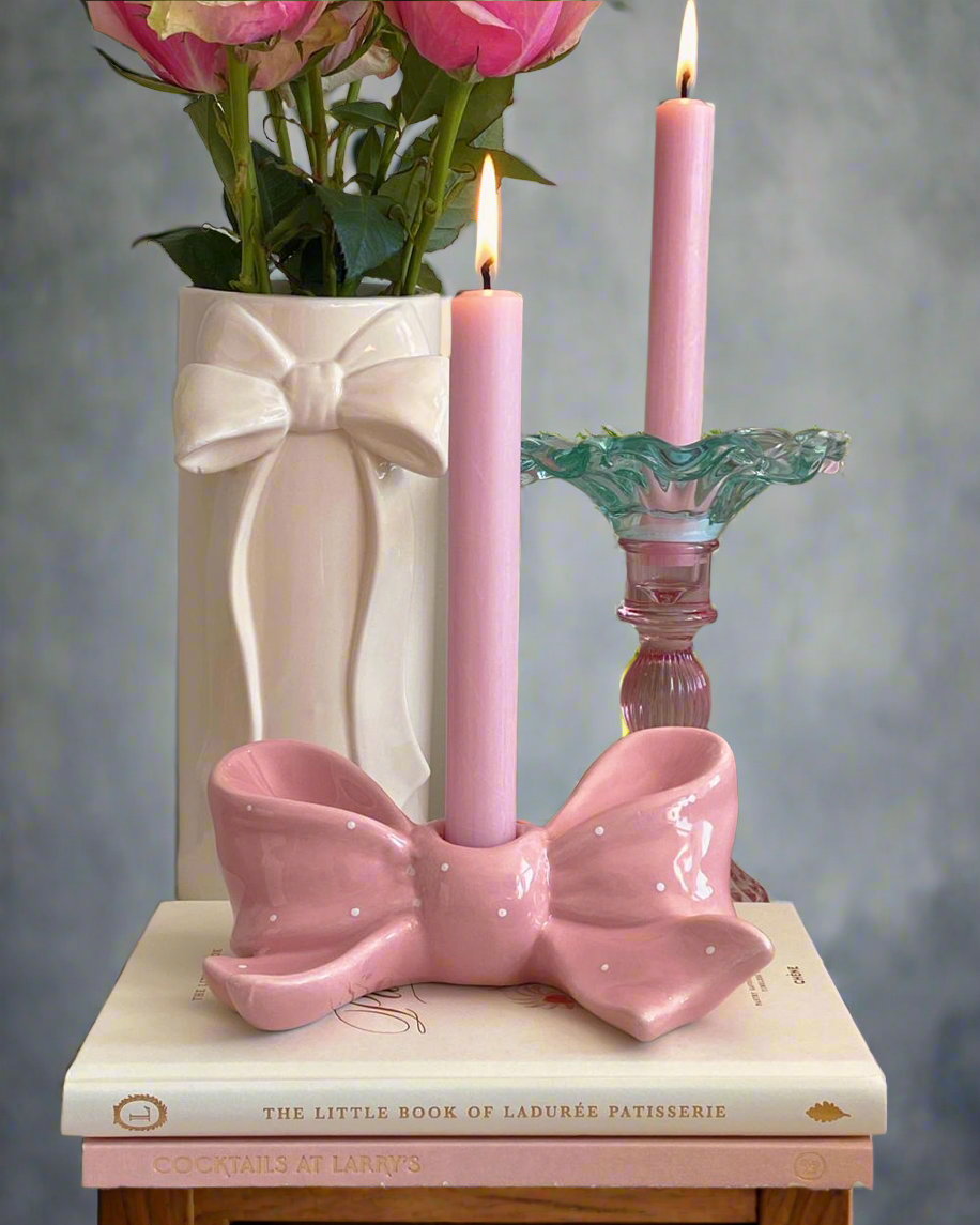 Pink Bow Candle Holder, Coquette, Romantic Home Decor, Feminine, Elegant, Decorative Accent, Parisian Style, Balletcore Gift for Her