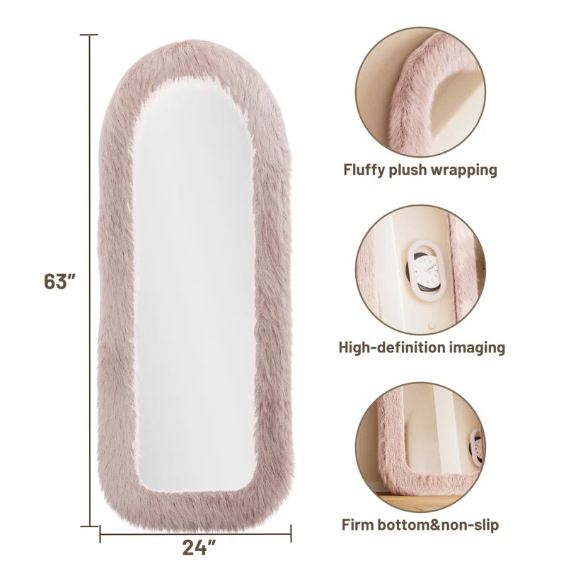 Pink Arch Plush Framed Creamy Bedroom Full Length Mirror