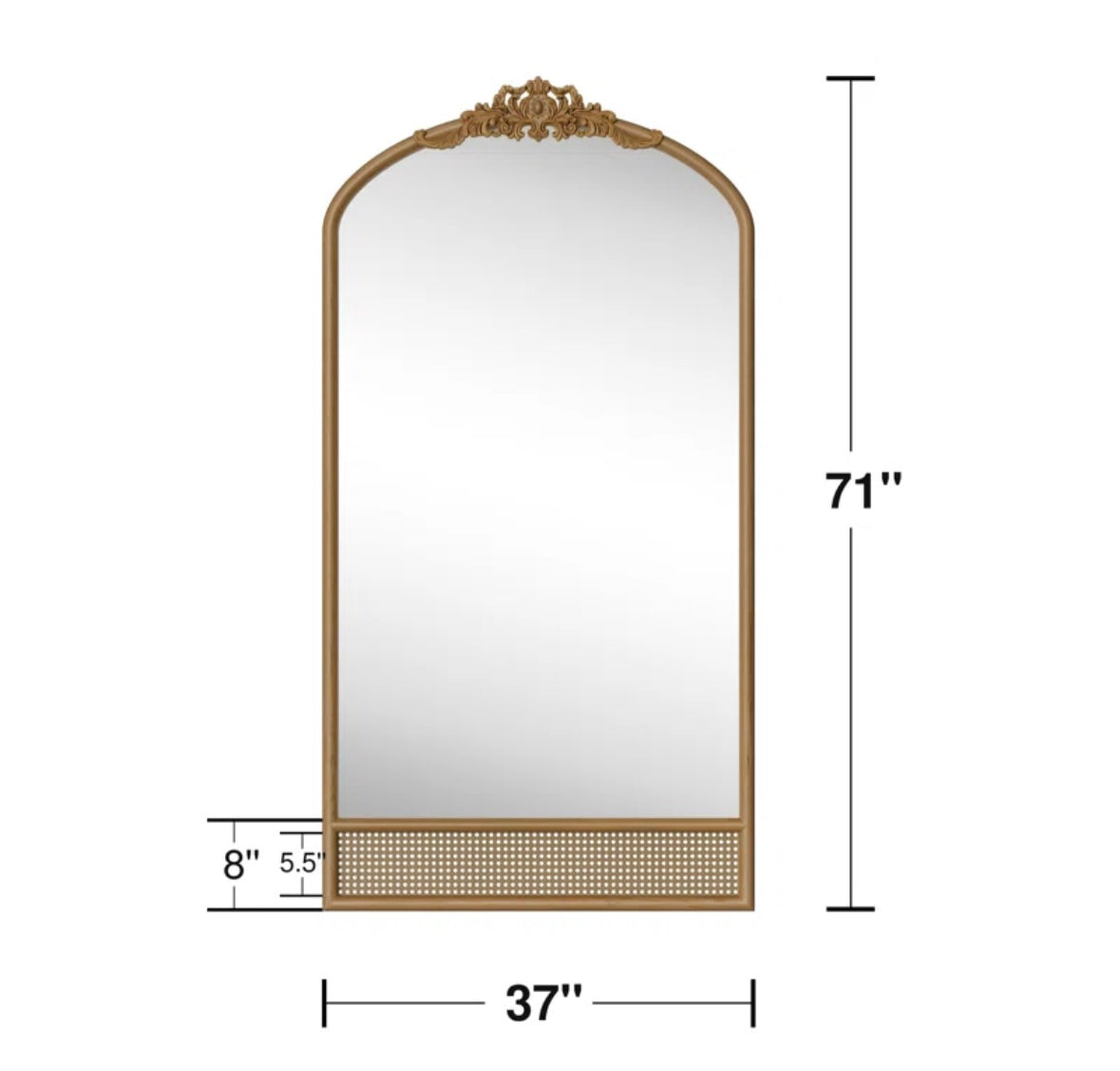 Arch Rattan Wood Mirror Carved Design
