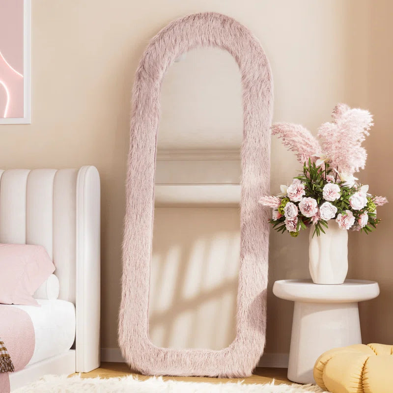 Pink Arch Plush Framed Creamy Bedroom Full Length Mirror