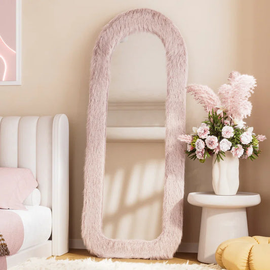 Pink Arch Plush Framed Creamy Bedroom Full Length Mirror