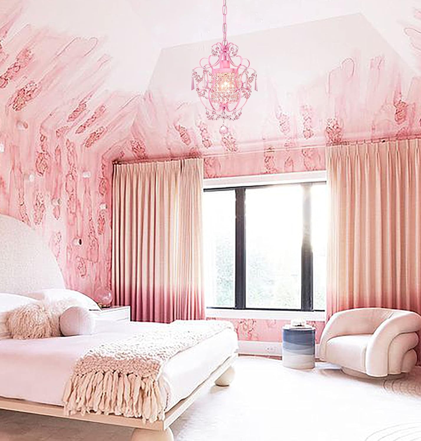 Modern Crystal Pendant Light ,Hanging Lamp for Girls Room Bedroom and Living Rooms