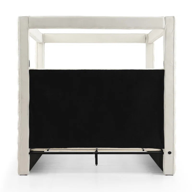 Jittender Luxurious Velvet Upholstered Canopy Bed with Speaker & USB Connection