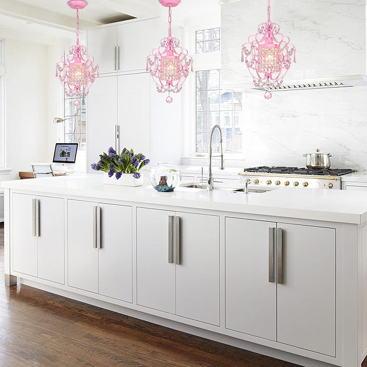 Modern Crystal Pendant Light ,Hanging Lamp for Girls Room Bedroom and Living Rooms