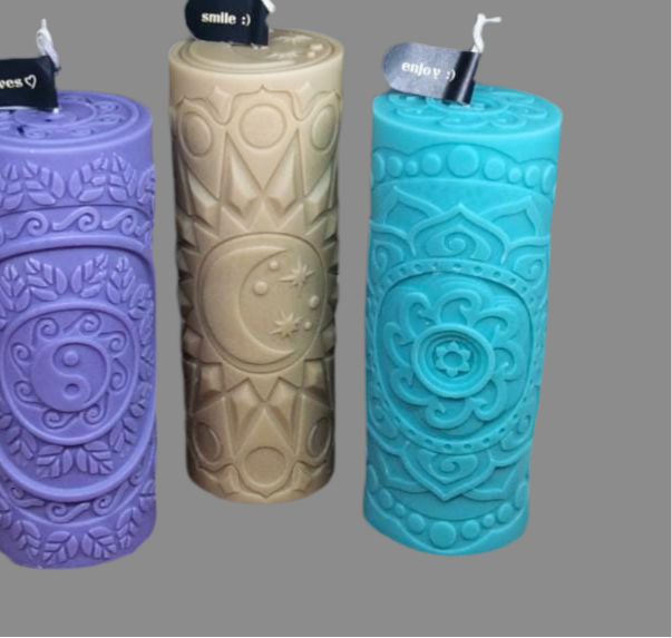 3-Pack Decorative Scented Organic Soy Candle with Mandala & Chakra Pattern