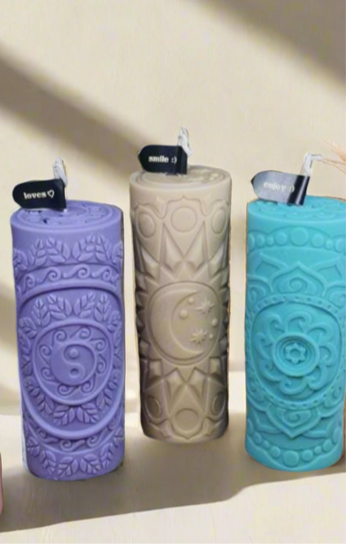 3-Pack Decorative Scented Organic Soy Candle with Mandala & Chakra Pattern